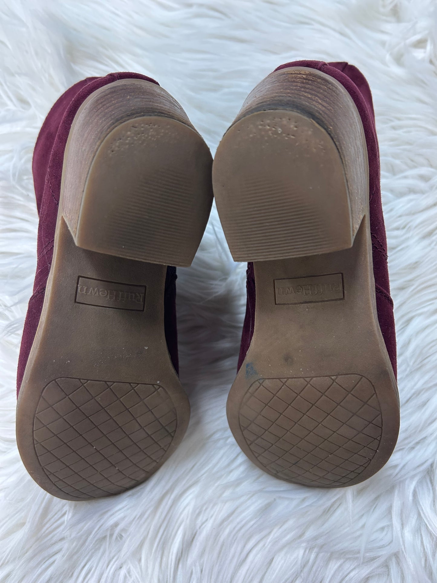 Boots Ankle Heels By Ruff Hewn In Maroon, Size:6.5