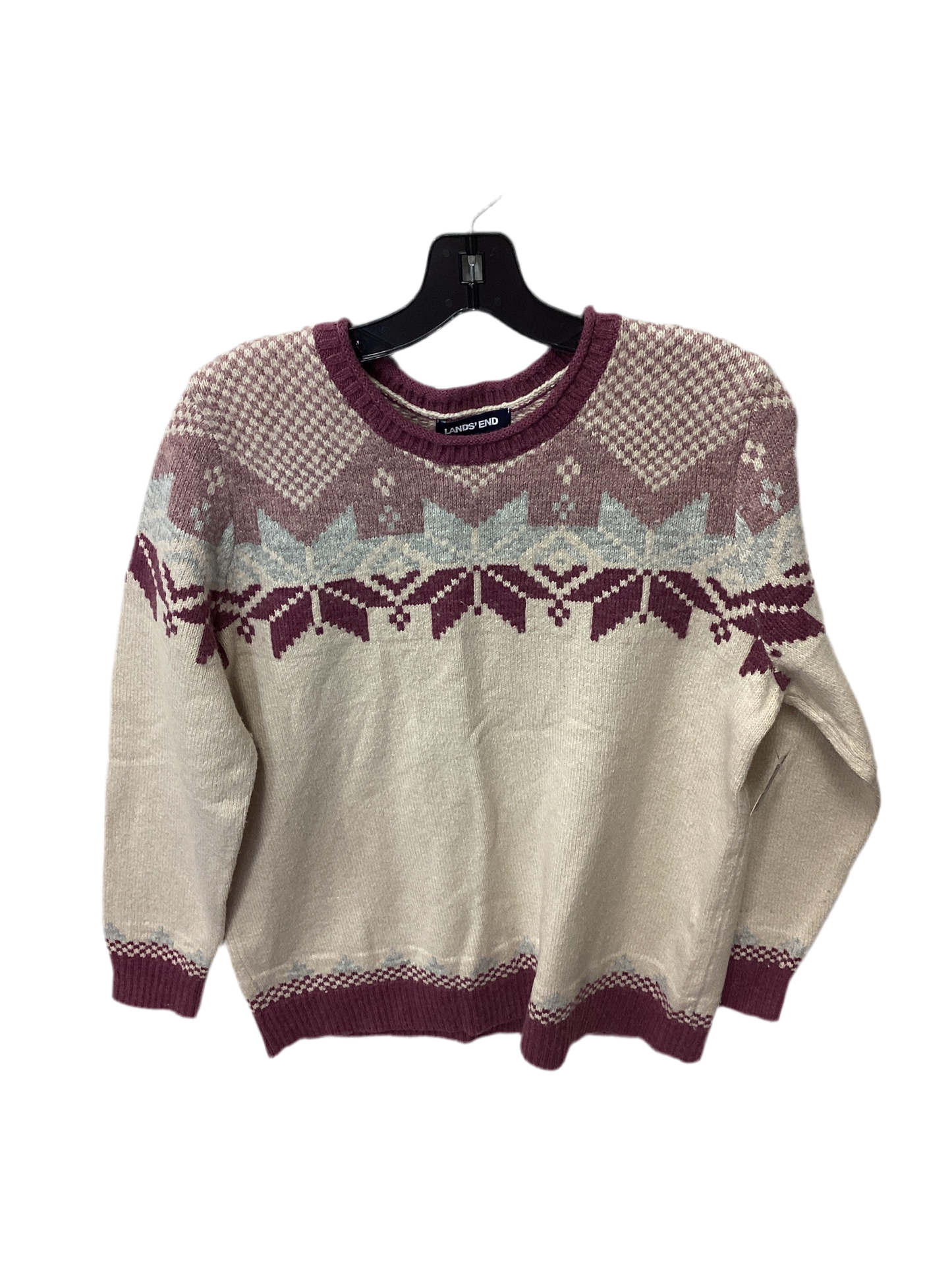 Sweater By Lands End In Cream & Purple, Size:L