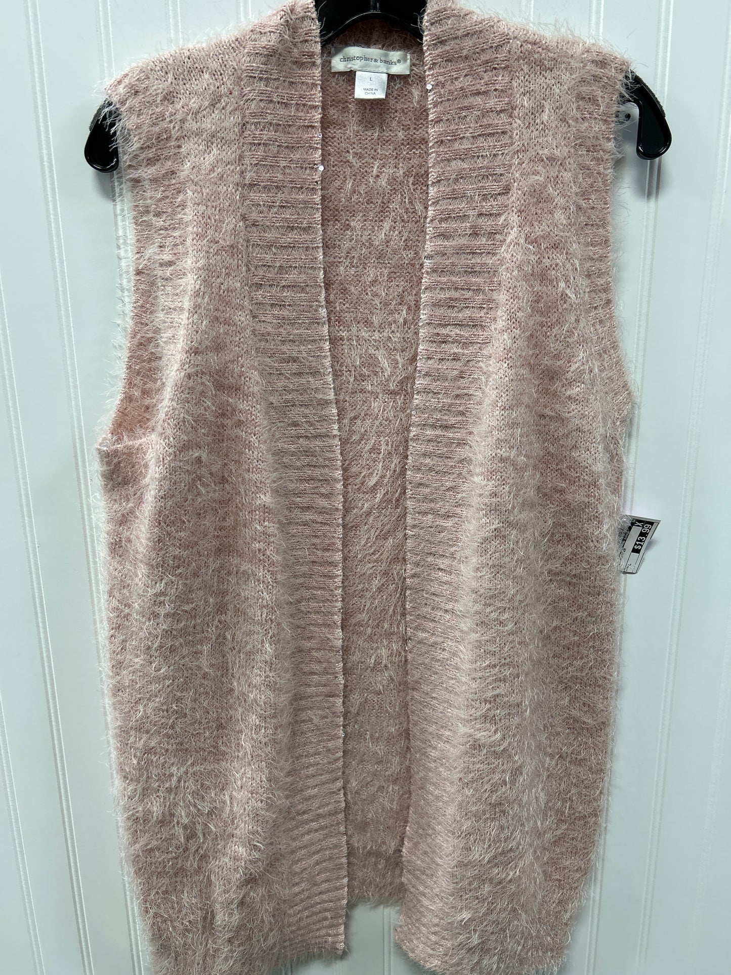 Vest Sweater By Christopher And Banks In Pink, Size:L