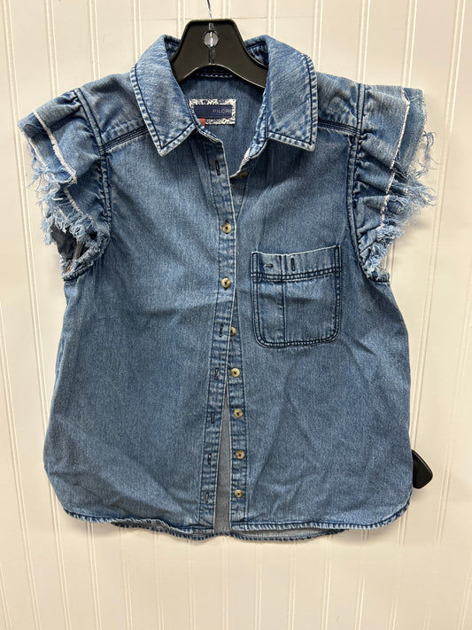 Blouse Ss By Pilcro In Blue Denim, Size:Xs