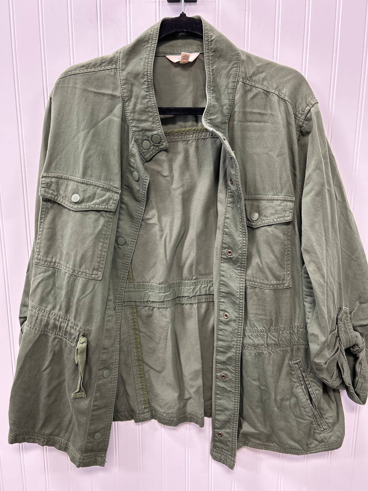 Jacket Denim By Terra & Sky In Green, Size:1X