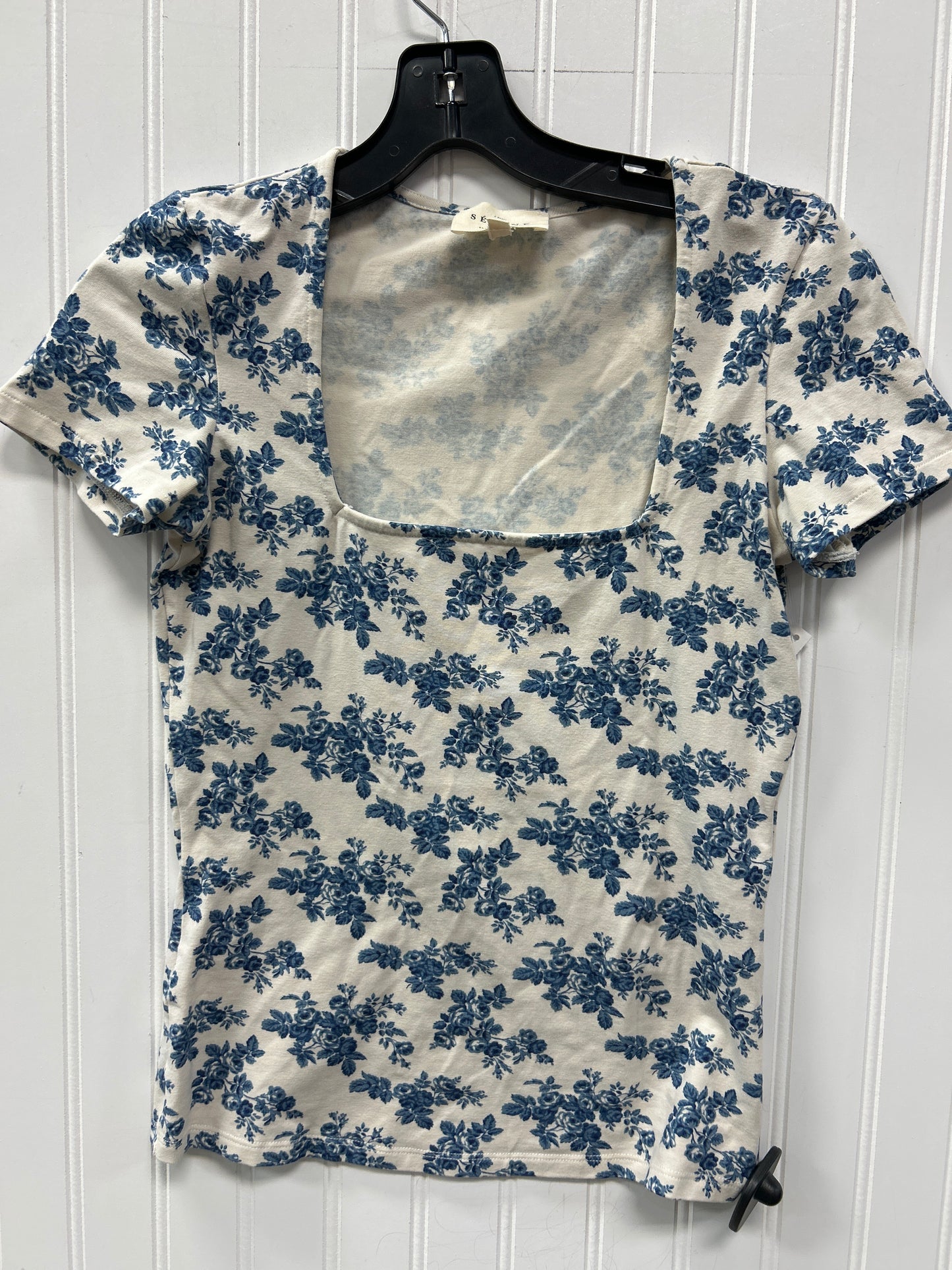Top Ss Designer By Sezane In Blue & Cream, Size:S