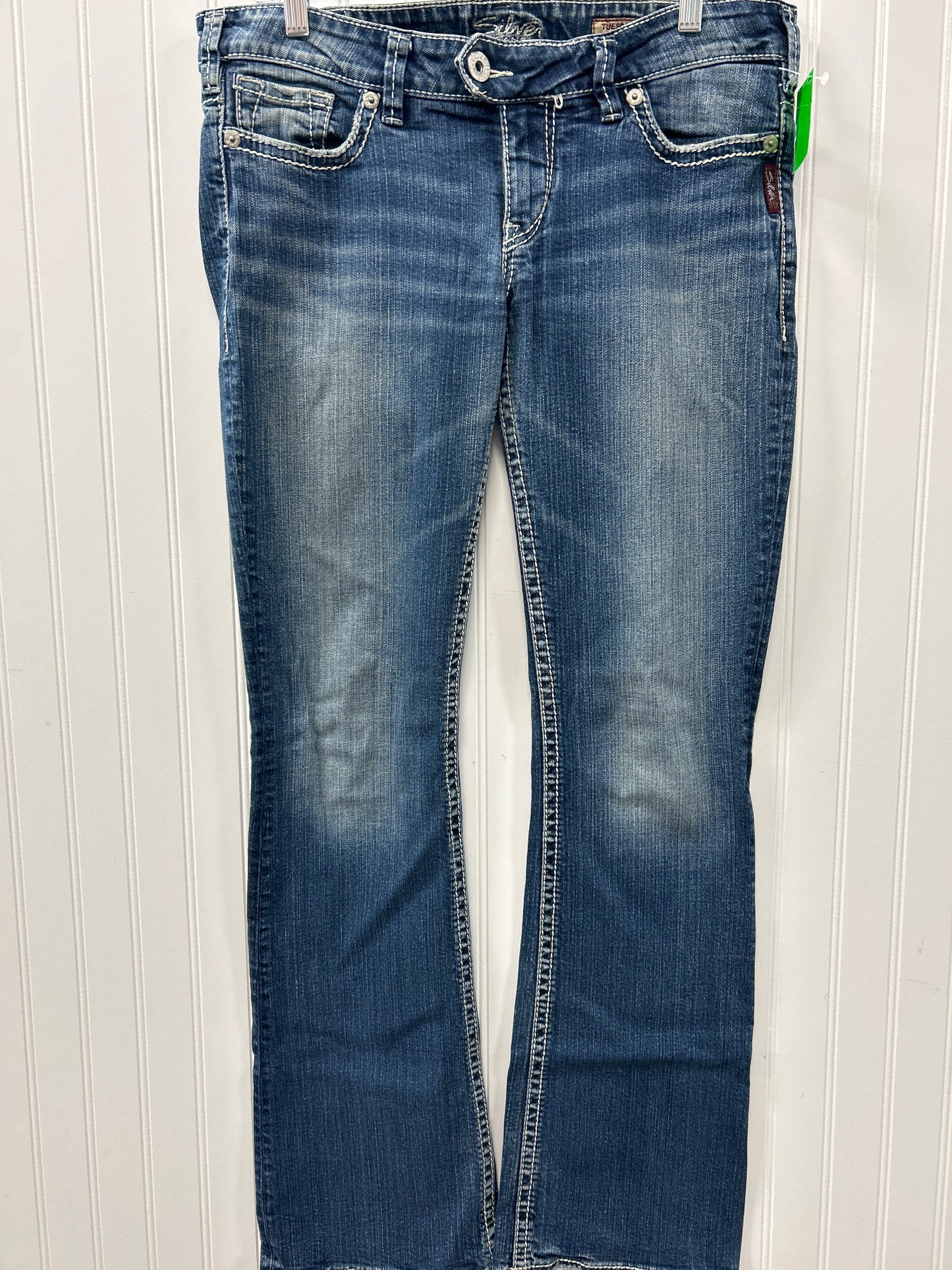 Jeans Boot Cut By Silver In Blue Denim, Size:12