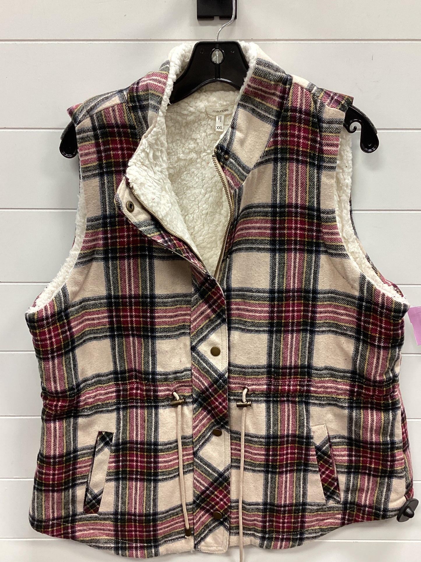 Vest Faux Fur & Sherpa By Maurices In Plaid Pattern, Size:1X