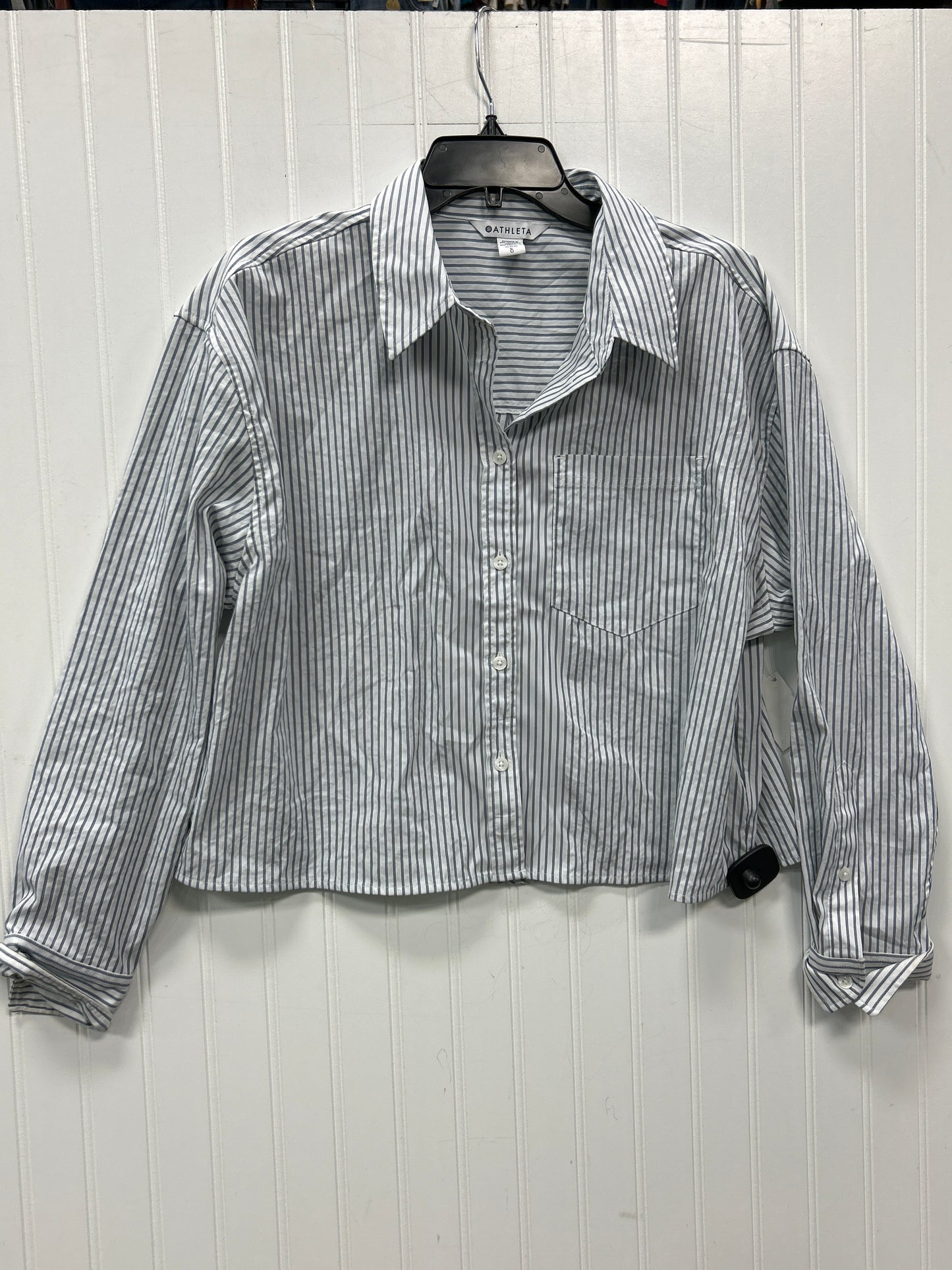 Blouse Ls By Athleta In Striped Pattern, Size:L