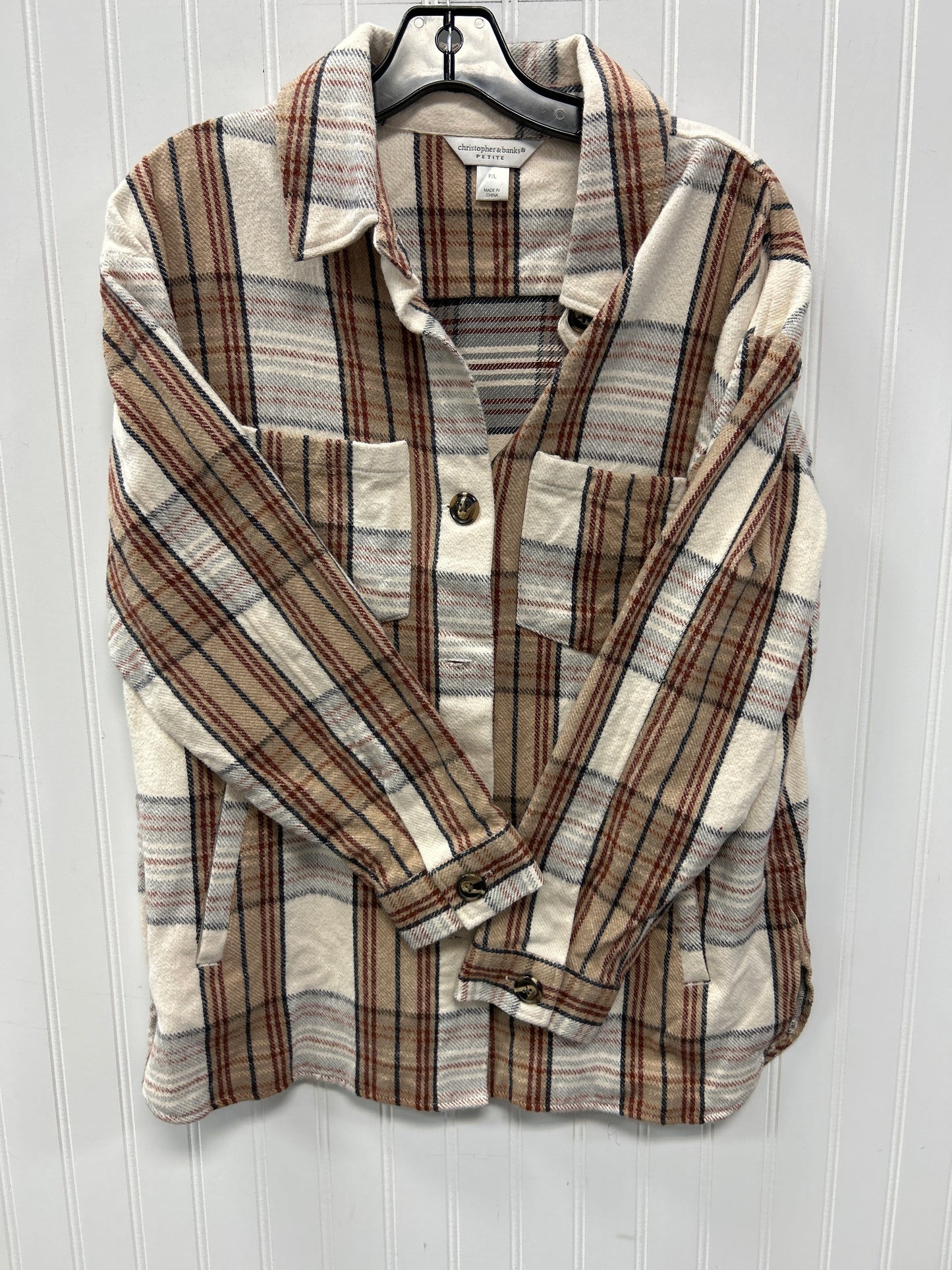Jacket Fleece By Christopher And Banks In Plaid Pattern, Size: Large petite