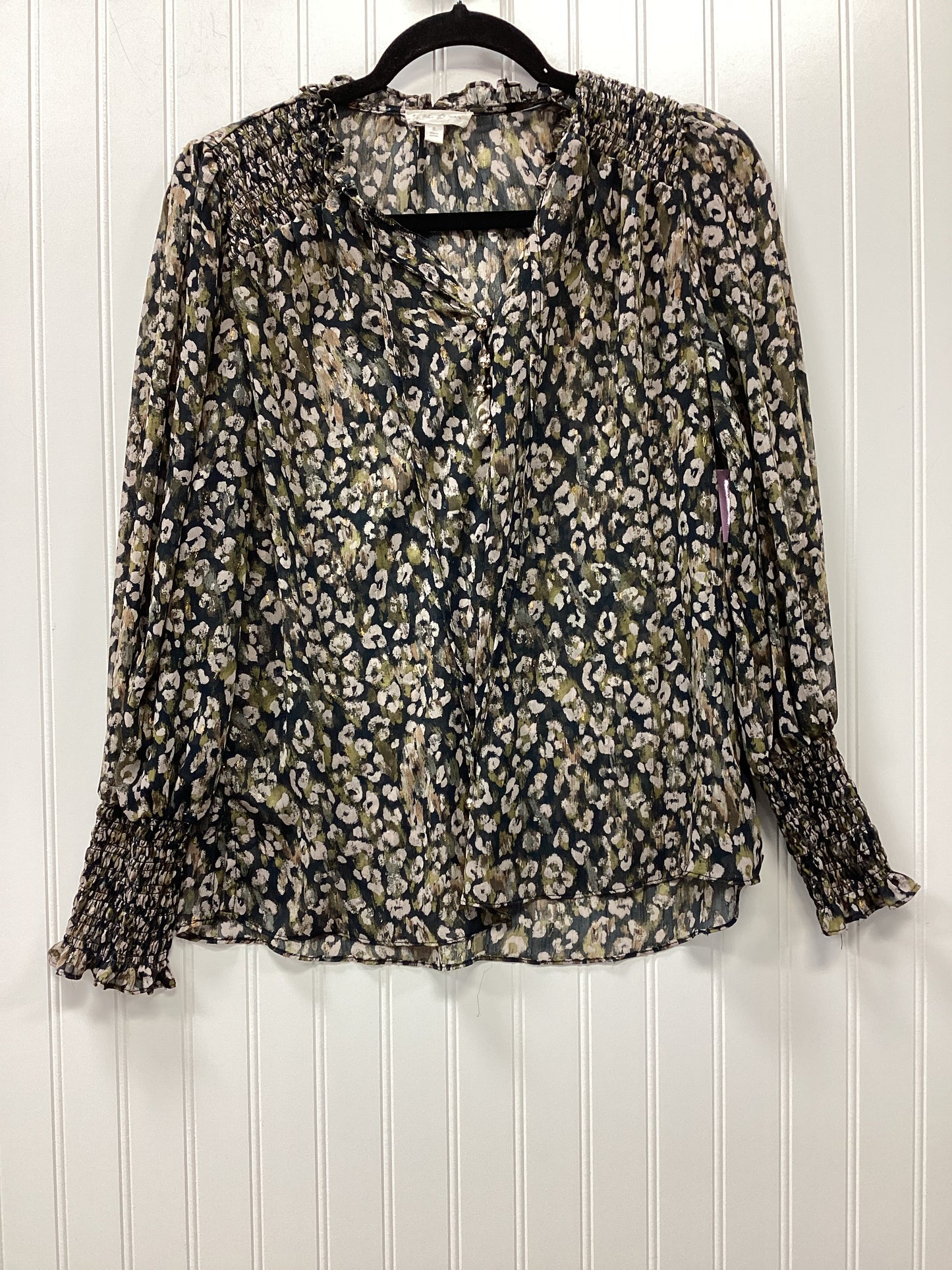 Blouse Ls By By The River In Brown & Gold, Size:S