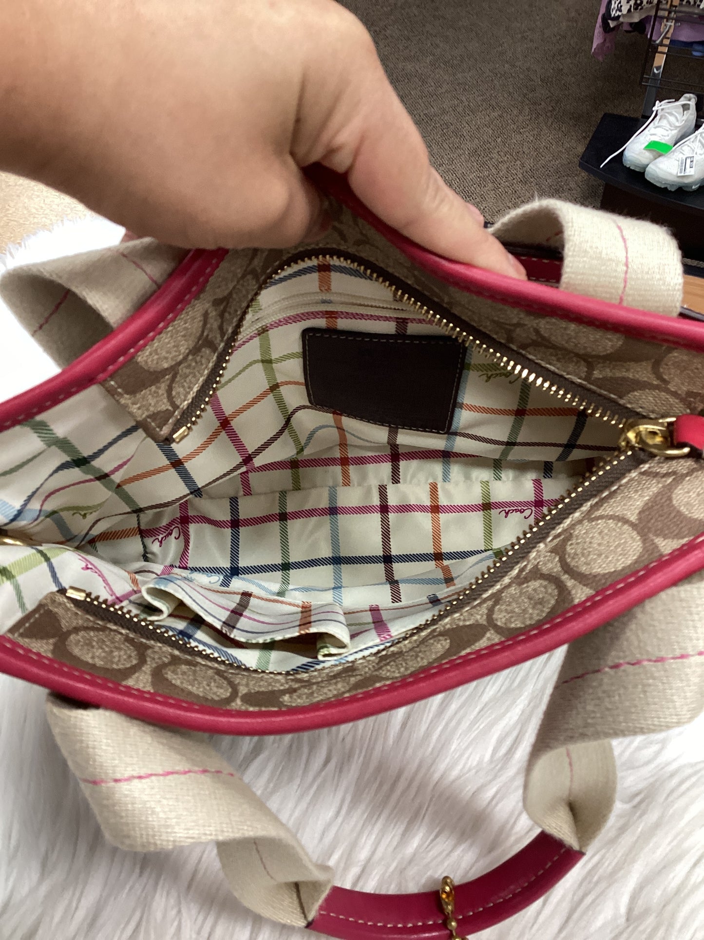 Handbag Designer By Coach In Brown & Pink, Size:Medium