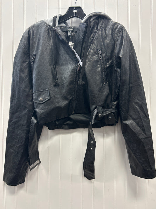 Jacket Moto By Forever 21 In Black, Size:M NWT