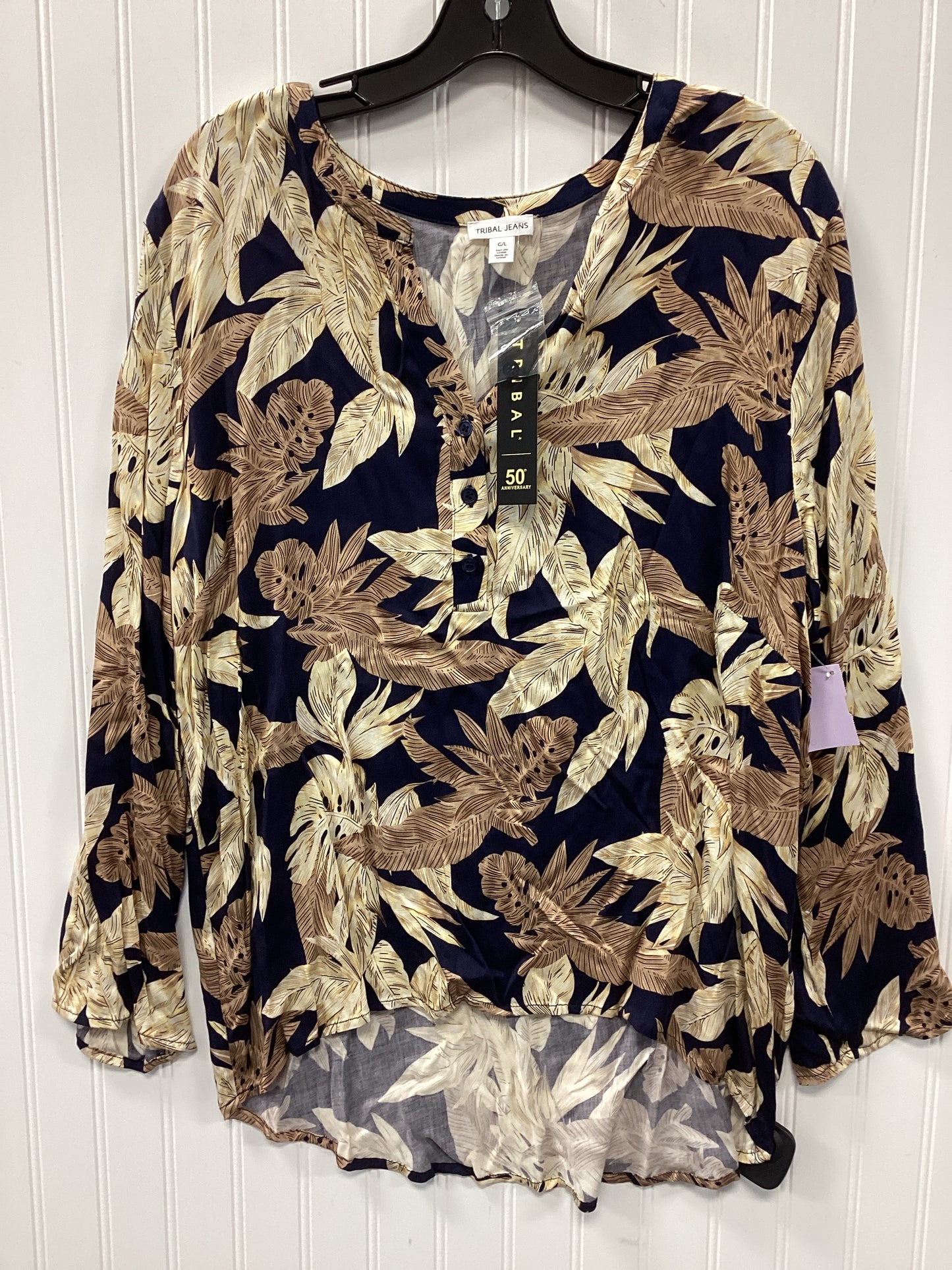 Top Ls By Tribal In Blue & Tan, Size:L