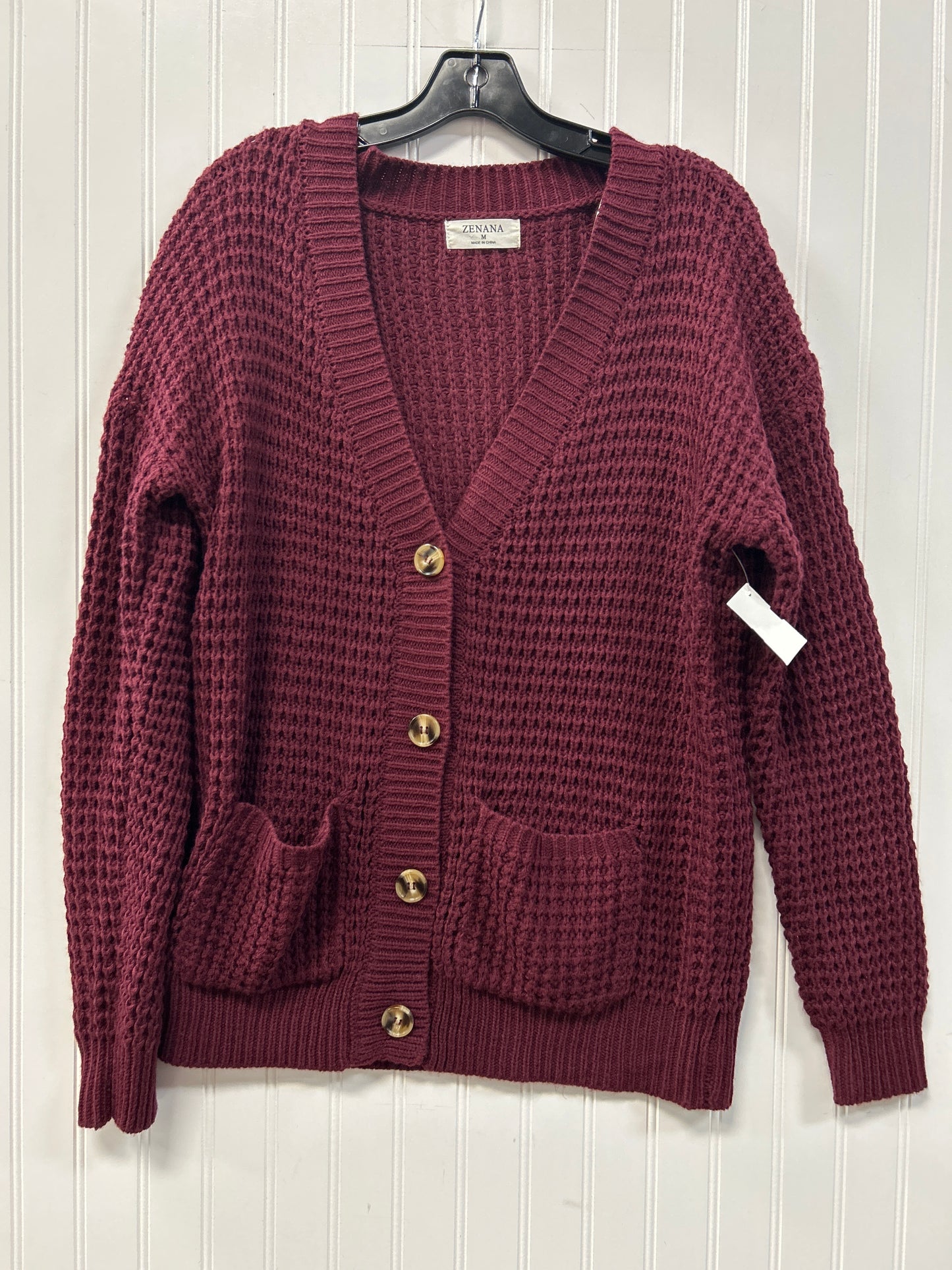 Sweater Cardigan By Zenana In Maroon, Size:M