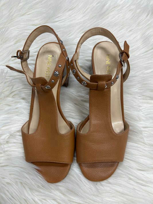 Sandals Heels Block By Nine West In Tan, Size:7