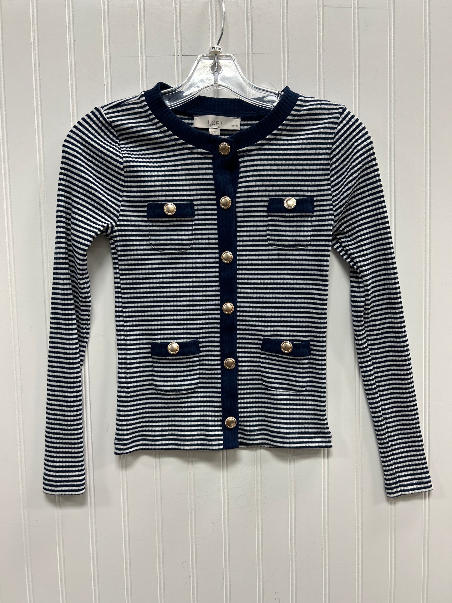 Cardigan By Loft In Blue & White, Size:Xsp