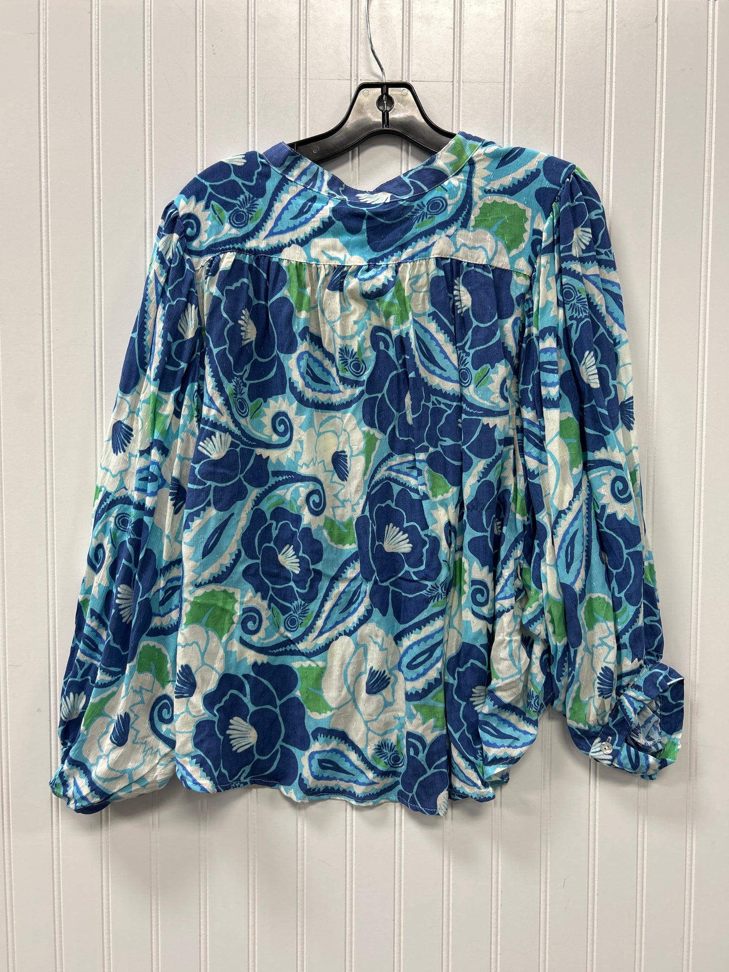 Blouse Ls By Nicole By Nicole Miller In Blue & Green, Size:M