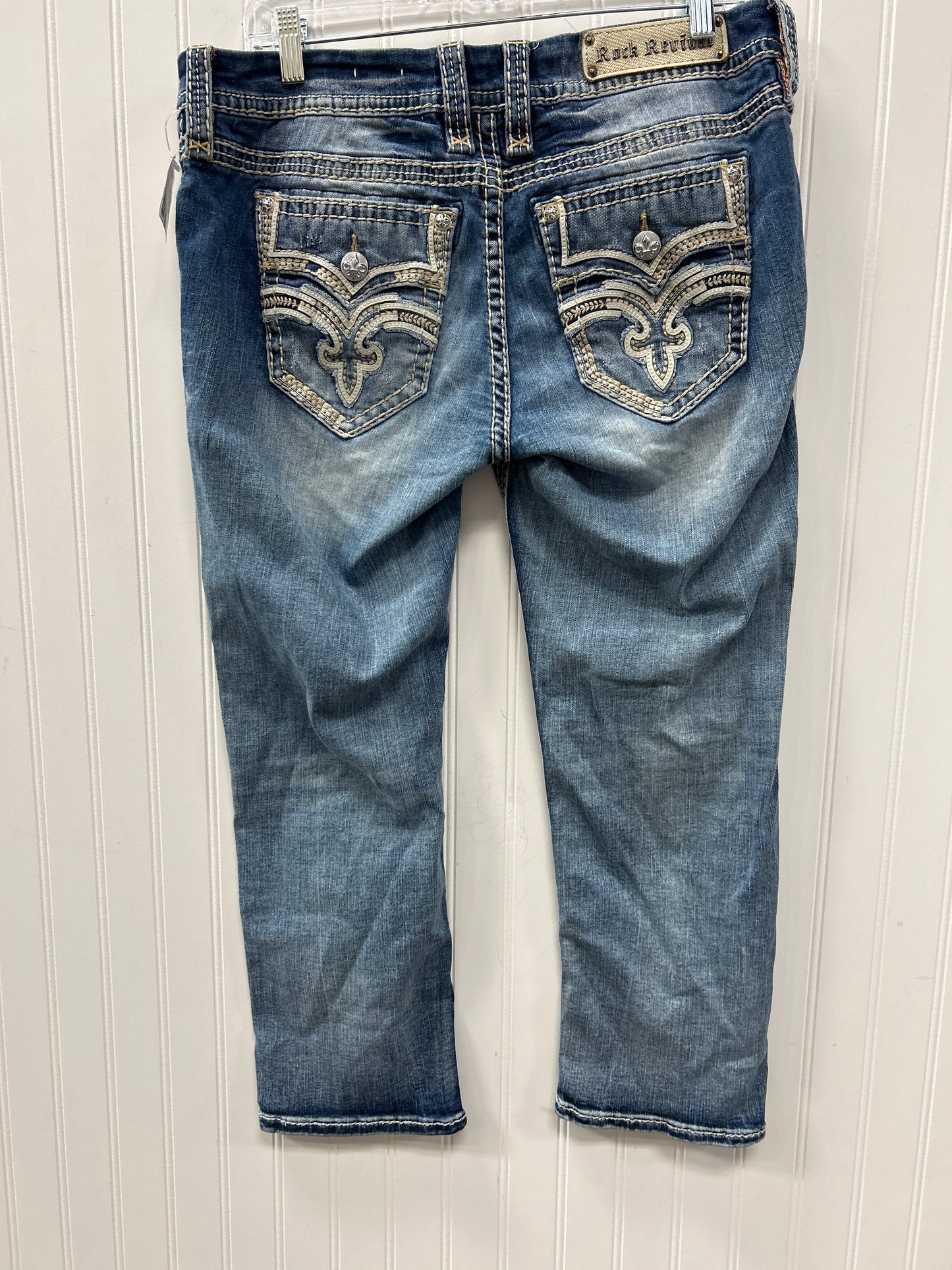 Jeans Cropped By Rock Revival In Blue Denim, Size:12