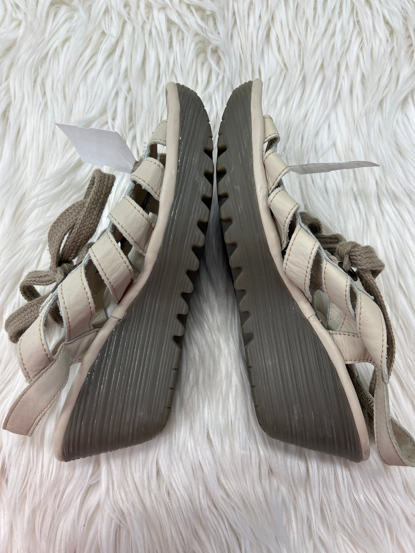 Sandals Heels Wedge By Fly London In Taupe, Size:7.5