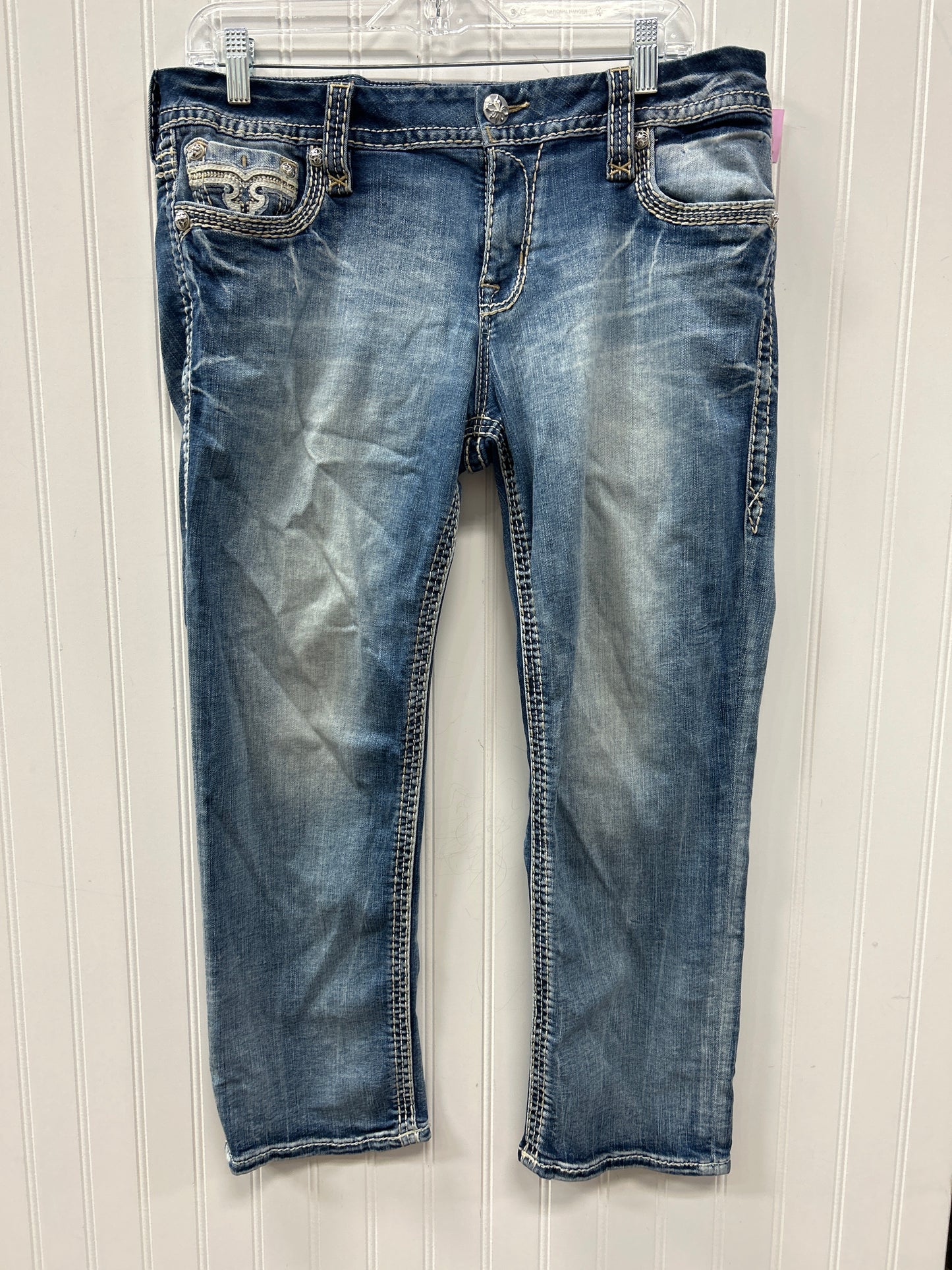 Jeans Cropped By Rock Revival In Blue Denim, Size:12