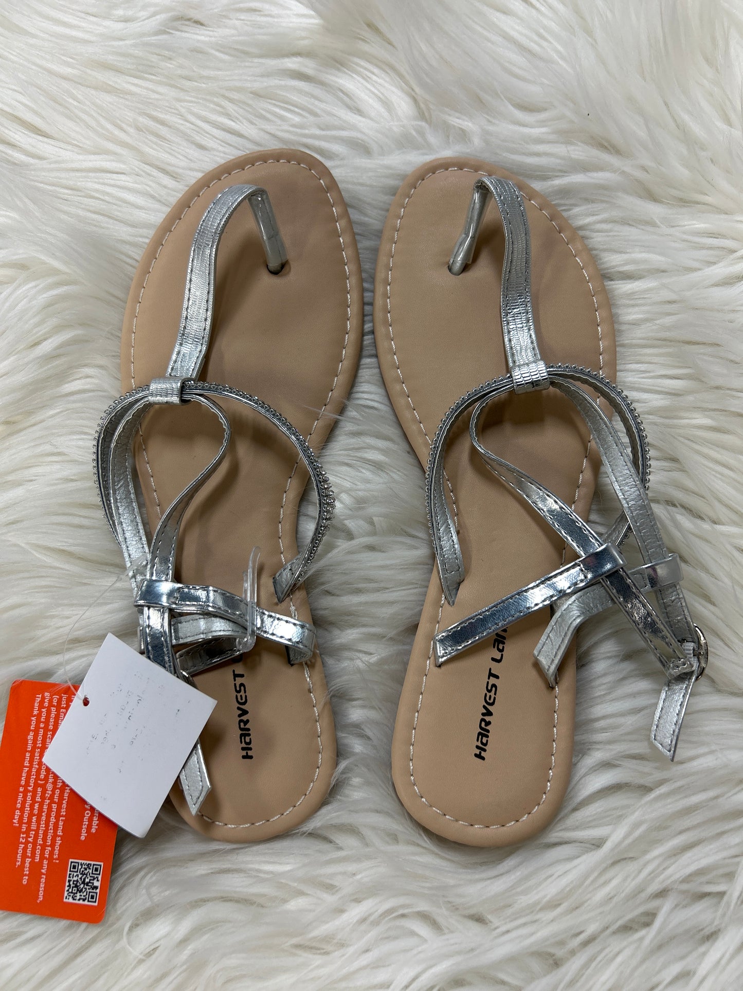 Sandals Flats By Clothes Mentor In Silver, Size:9