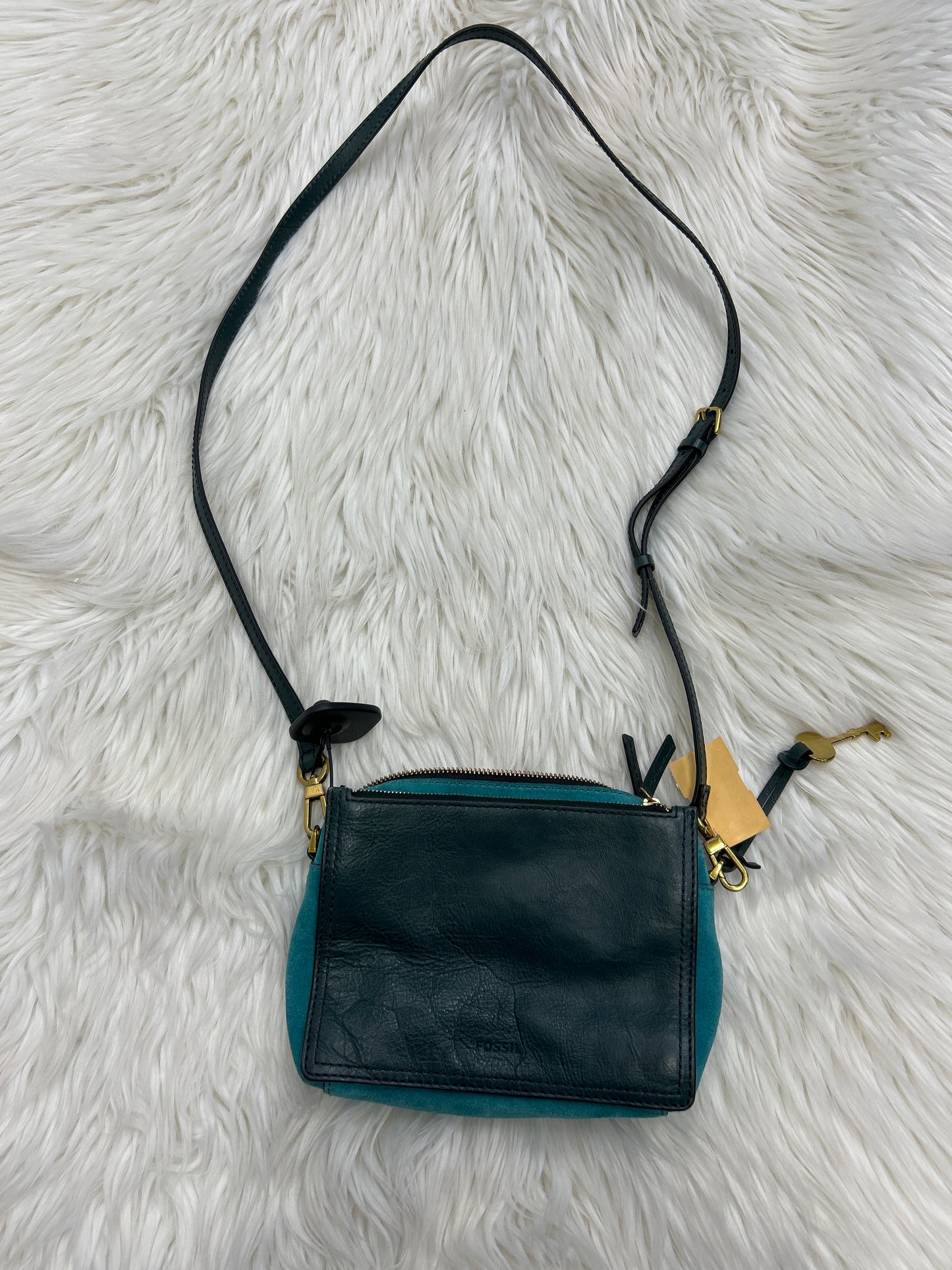 Handbag Leather By Fossil In Teal, Size:Small