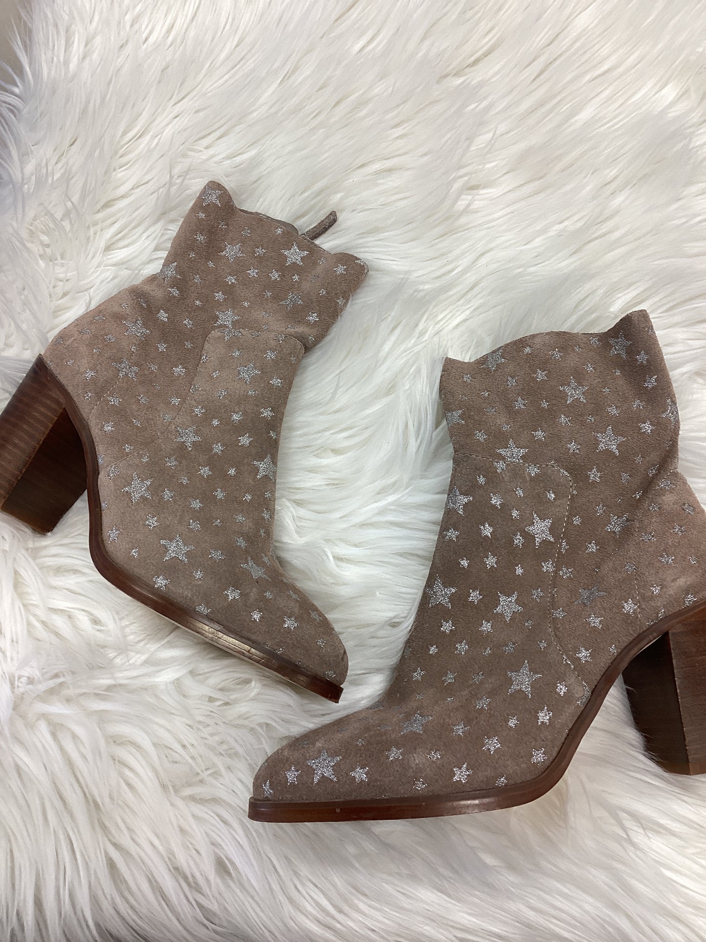 Boots Ankle Heels By Steve Madden In Brown & Silver, Size:8.5