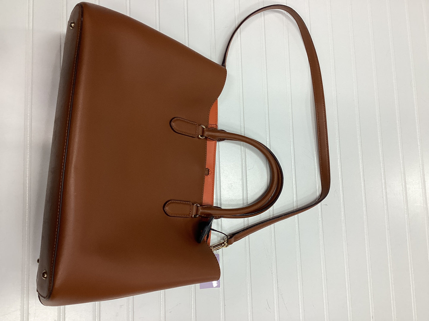 Handbag Leather By Lauren By Ralph Lauren In Brown, Size:Large