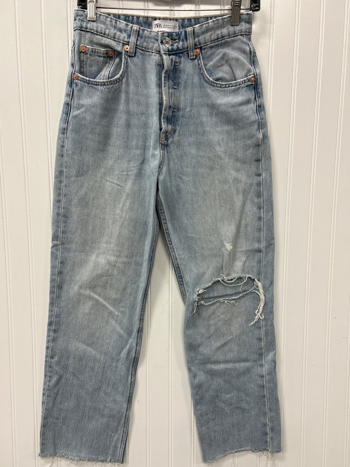 Jeans Straight By Zara In Blue Denim, Size:4