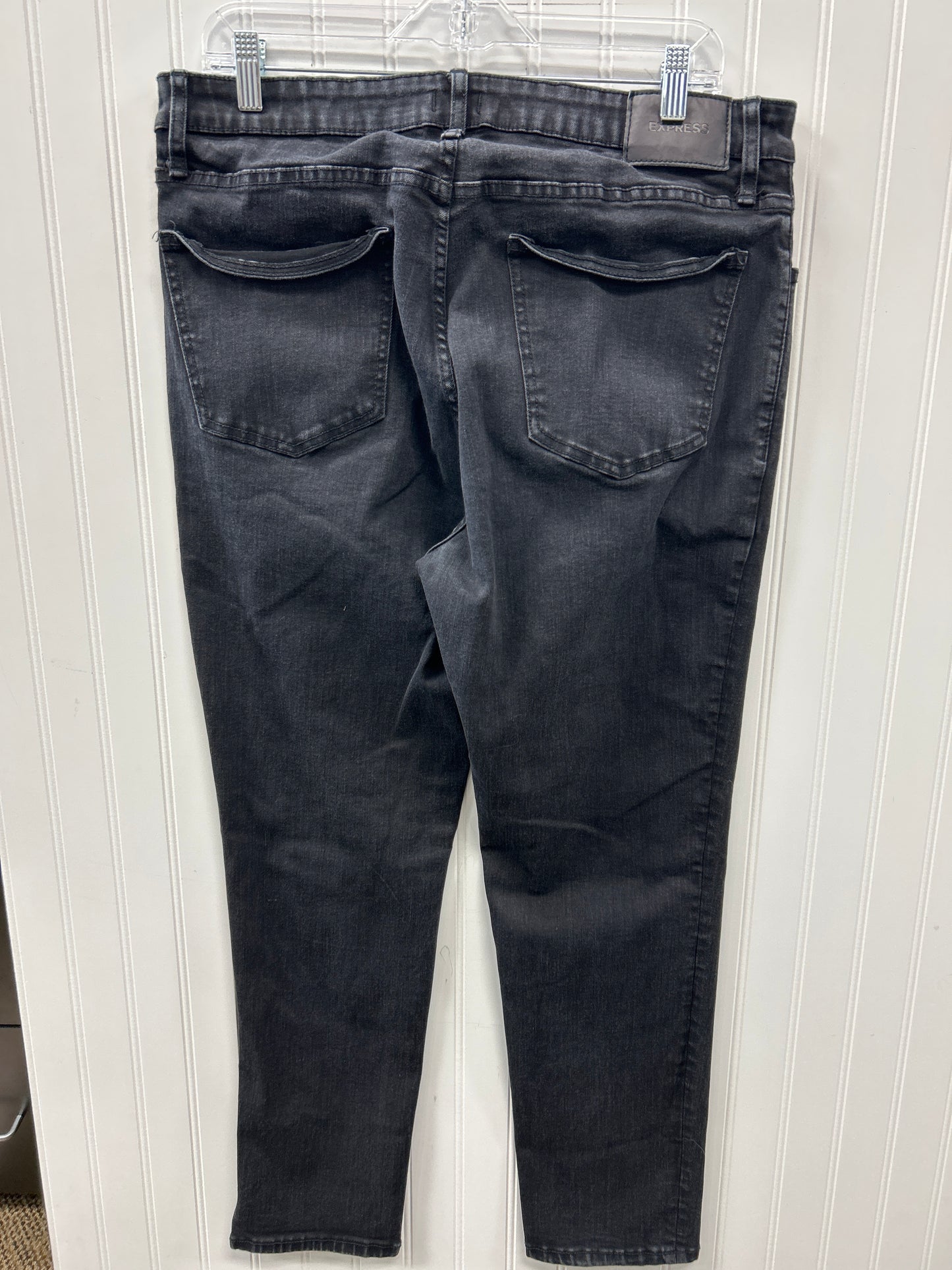Jeans Straight By Express In Black Denim, Size:16