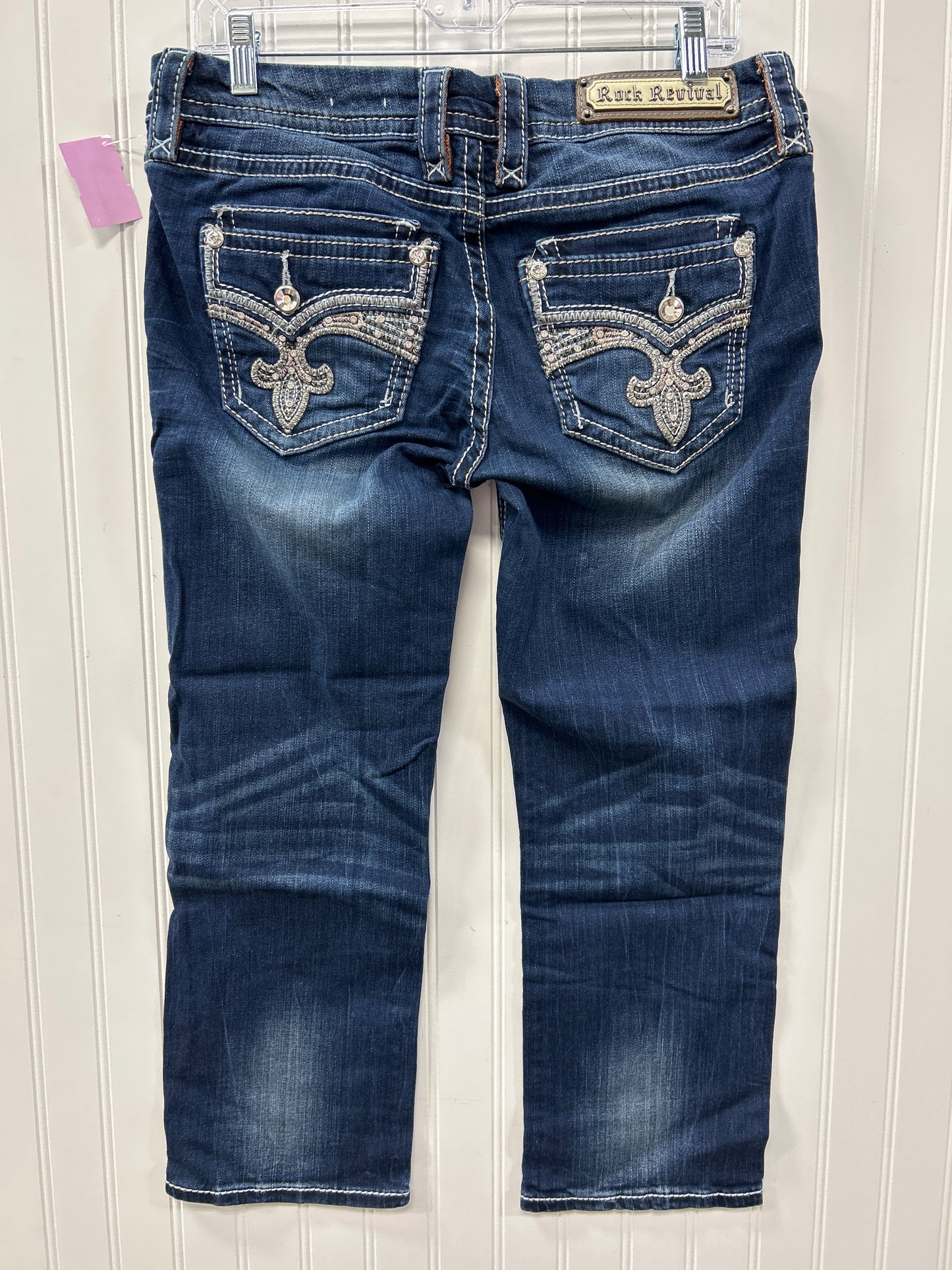 Jeans Cropped By Rock Revival In Blue Denim, Size:8