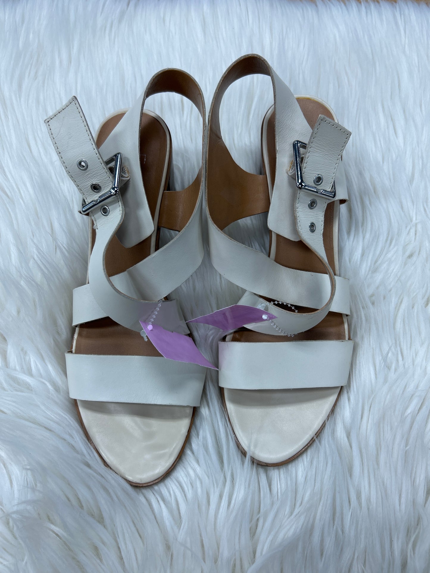 Sandals Heels Block By Franco Sarto In Cream, Size:9.5